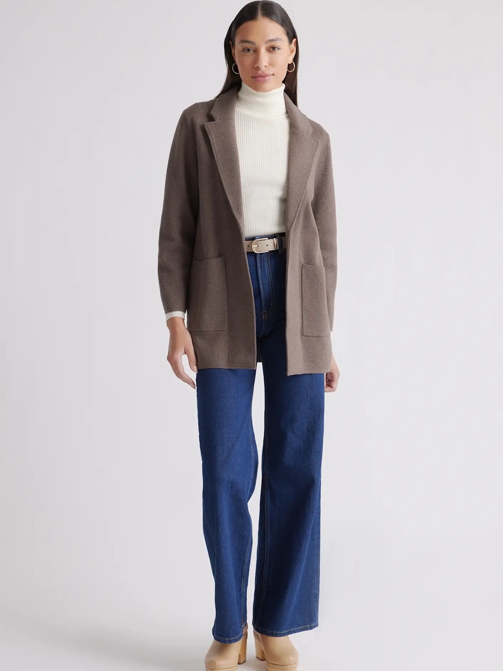 Quince 100% Organic Cotton Open Front Knit Blazer With Patch Pockets Size XL